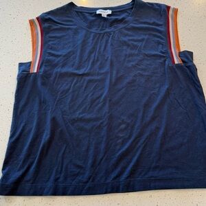 L Evereve Womens Top Tee Blue Sleeveless Pullover Stretch Casual Round Neck Larg